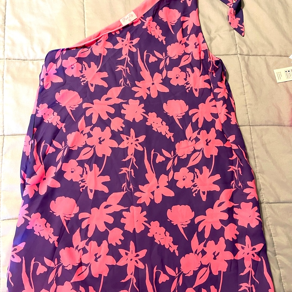 Pink Lily Purple floral one shoulder dress